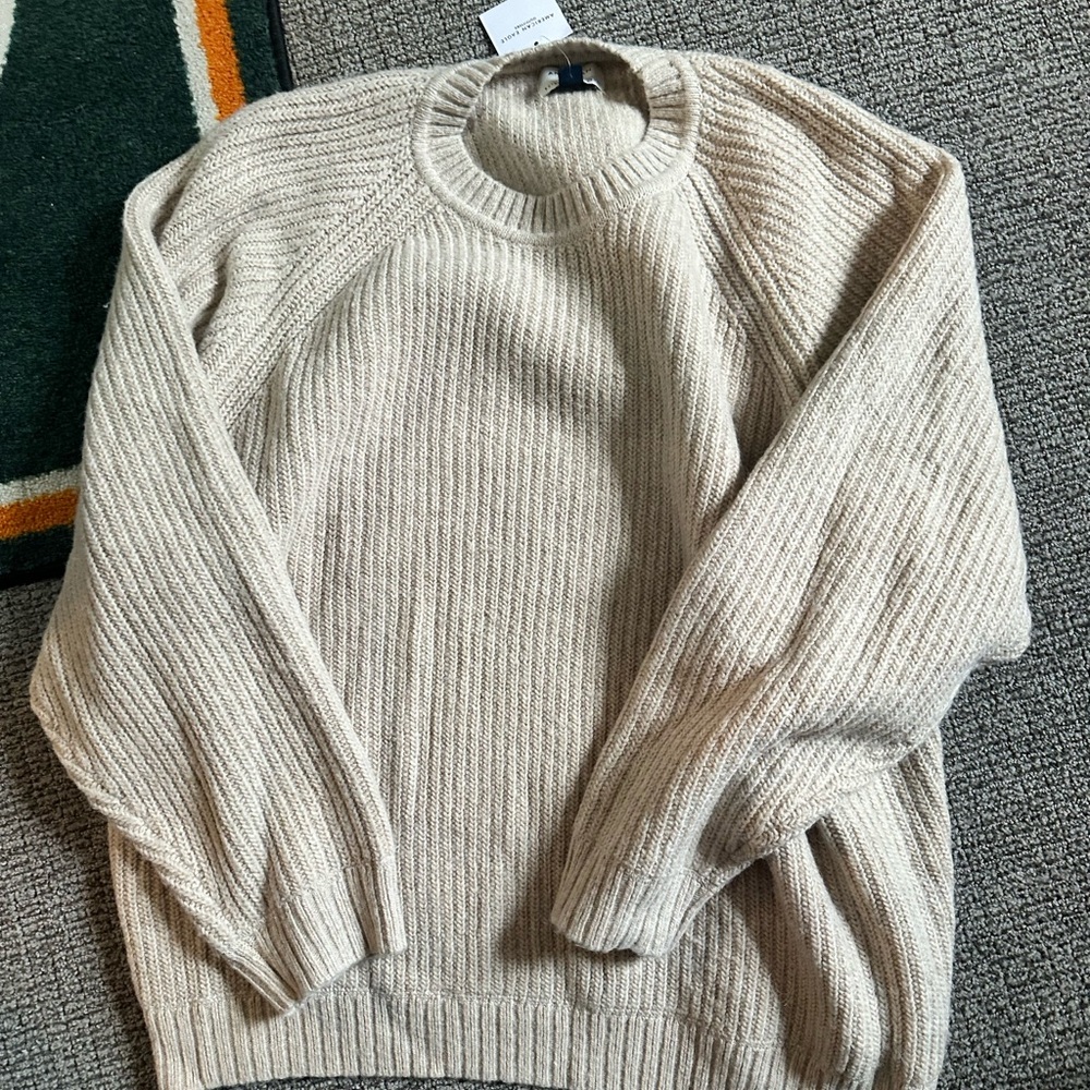 American Eagle Outfitters Cream Ribbed Crew Sweater